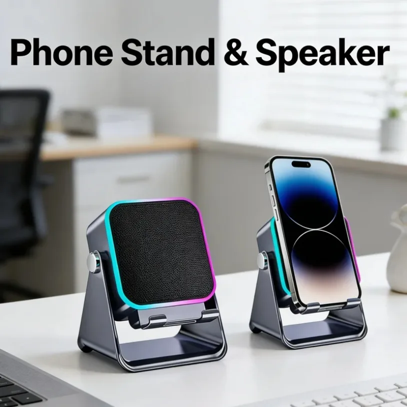 

Портативный держатель для телефона 5 в 1 с Bluetooth, автоматической индукцией, беспроводной индукционной колонкой, 8 режимами RGB-подсветки, подставкой для телефона и объемным звуком