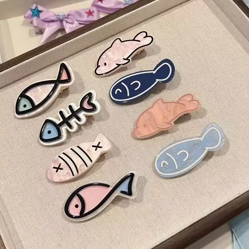 

8 Pcs/Lot Cartoon Dolphin Hair Clips Fishbone Barrettes Pink Blue Hairpin Snap Clip Duckbill Clamp For Women Girls Accessories