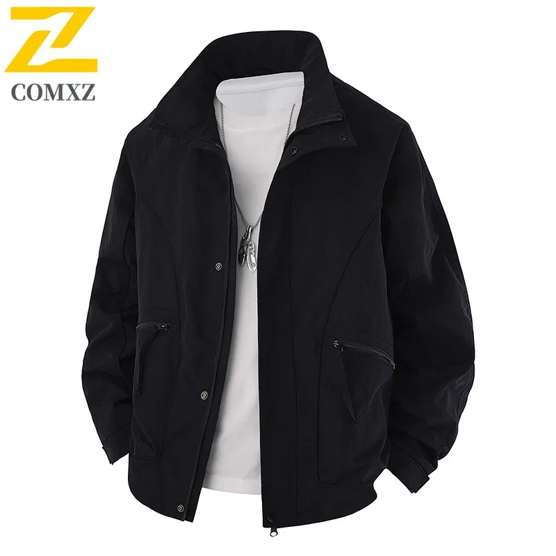 COMXZ 2025 Autumn New American Double Layer Breathable Vintage Workwear Jacket Outdoor Casual Stand Collar Men Coat windbreaker