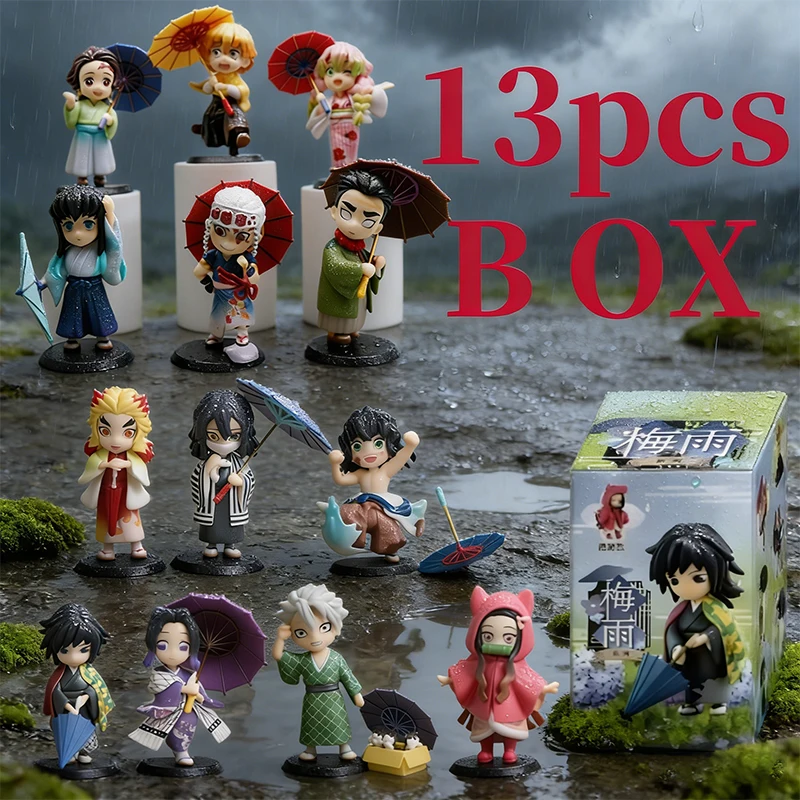  12cm Nuevo Set de 13 Figuras Sorpresa de Demon Slayer Serie Plum Rain en Caja Ciega - Tanjiro Kamado, Nezuko y Otros Personajes de Acción - Juguetes y Regalos