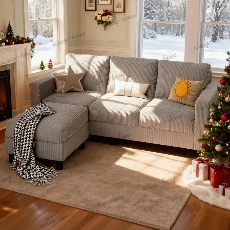 FG High Quality 3 Seat L‑Shaped Convertible Modular Sectional Sofa with Reversible Chaise Storage Ottoman for Small Spaces