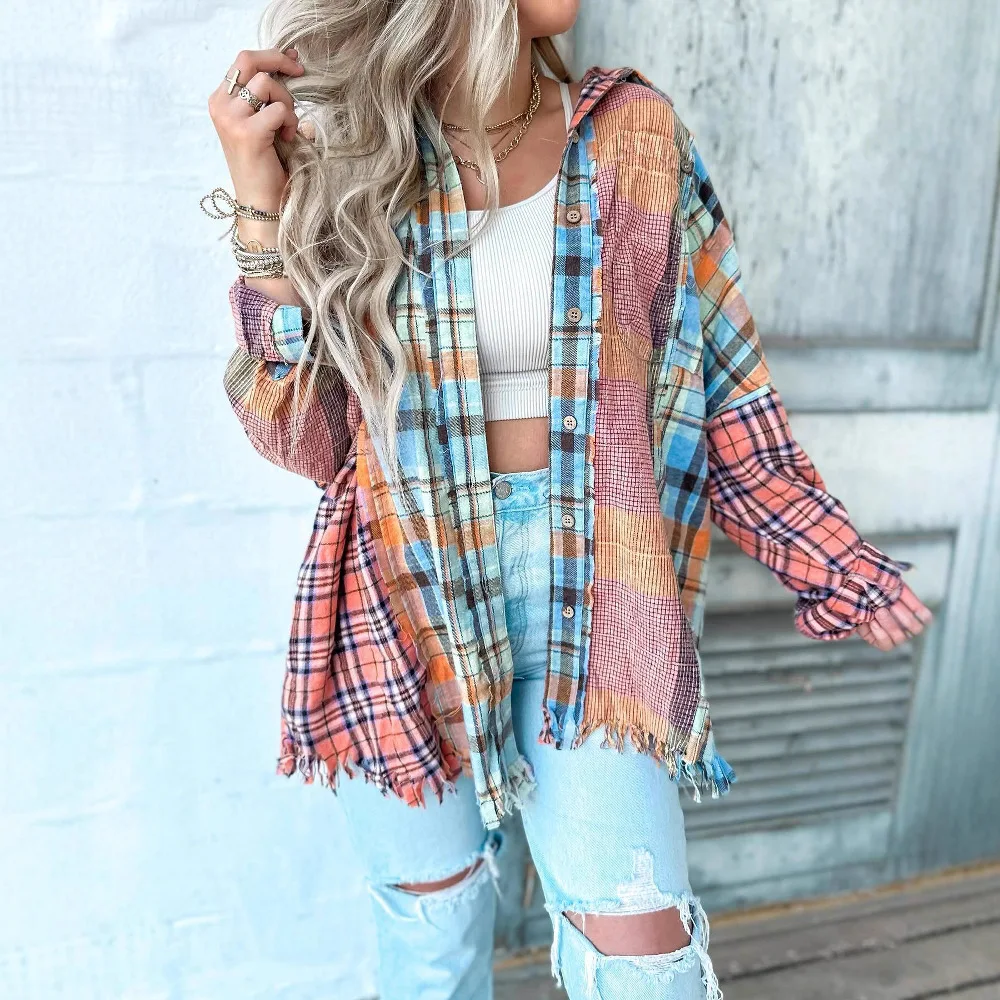 

Женские клетчатые пальто, однобортные куртки с карманами и длинными рукавами, отложной воротник на пуговицах, тонкие свободные повседневные офисные женские куртки, лето 2023 г.