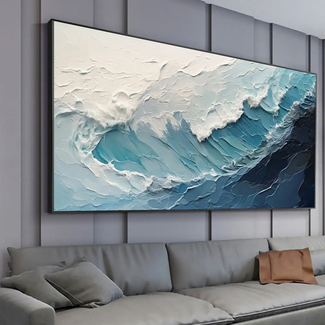 Large Ocean Wave Handmade Oil Painting On Canvas Large Wall Art Abstract Minimalist Painting Blue Sea Wall Art Living Room Decor