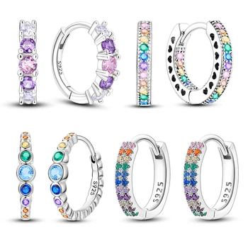 Yeni 925 gümüş pembe mor degrade küpe kakma renkli zirkon kadınlar için orijinal moda parti güzel lüks takı hediye