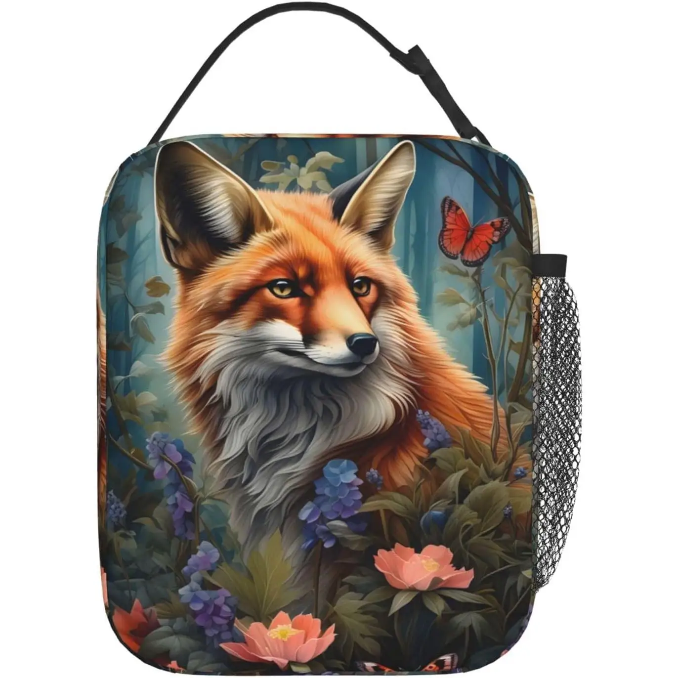 

Colorful Forest Flower and Butterfly Reusable Tote Bag for Animal Lovers Woodland Nature Design Lunchbag,Portable Cooler