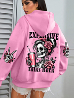 Expensive Talks Back Funny Printing Womens Hoodie Loose Multicolor Pullovers Fleece Autumn Sportswear Casual Pocket Hoody