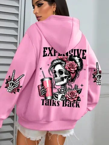 Expensive Talks Back Funny Printing Womens Hoodie Loose Multicolor Pullovers Fleece Autumn Sportswear Casual Pocket Hoody