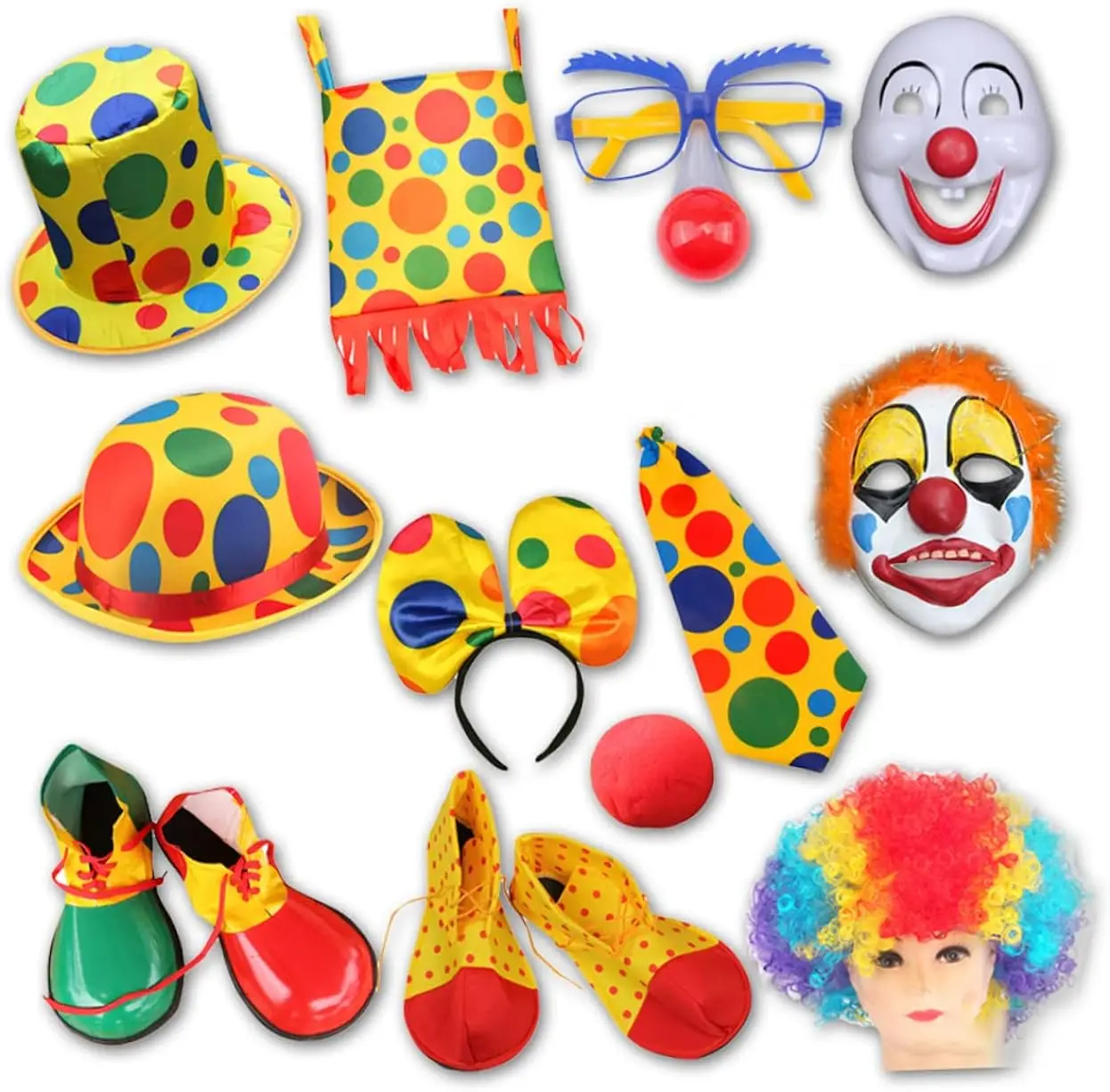 PESENAR 광대 소품 광대 의상 할로윈 마스크 의상 모자 액세서리 코스프레 광대 의상 광대 의상 세트 파티