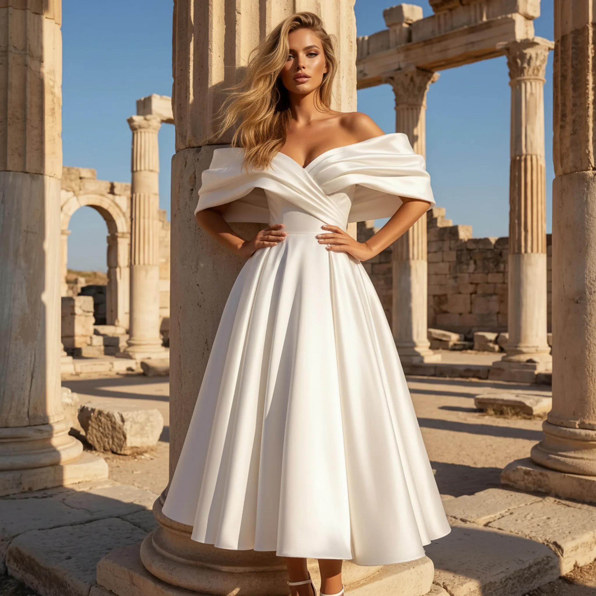 

Simple Teal Length Off Shoulder Wedding Dresses Vestidos Novia Satin Ball Gown For Bride Pleated Puffy Bridal Gown For Women