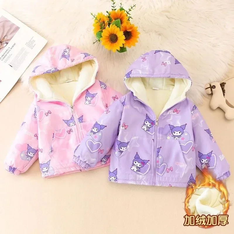 

Girly Heart Kawaii MINISO Kuromi Fashion Long Sleeve Jacket Cute Cartoon Ins Warm Coat Princess Clothing Gifts for Kids