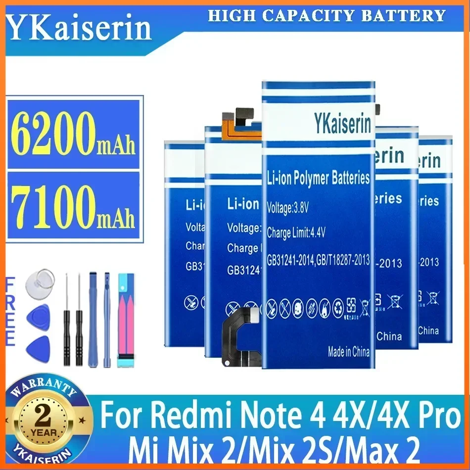 

YKaiserin BM50 BM49 BM3B BN41 BN43 Аккумулятор для Xiaomi Mi Mix 2 2S Max 2 для Redmi Note 4 4X Pro Note4 Note4X Note4X Pro Batterij