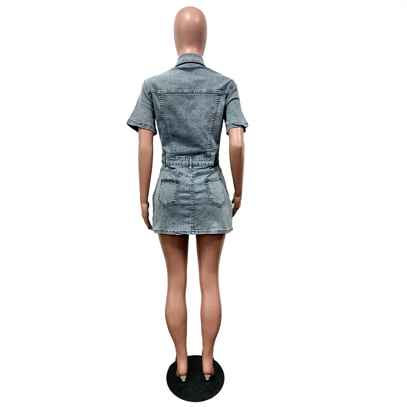Streetwear Denim Dresses Summer Clothes Women 2025 Turn Down Collar Button Up Bodycon Mini Dress Casual Jeans Dresses Vestidos