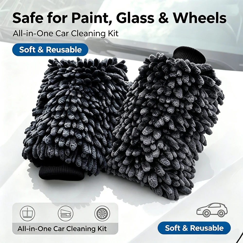 XL Thick Large-grain Chenille Car Wash Glove Dark Gray Super Absorbent Scratch-Free Lint Free Microfiber Car Wash Glove Tools