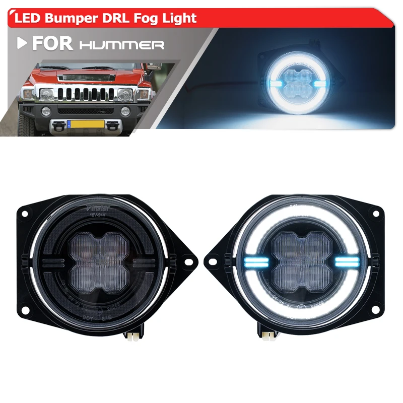 Para Hummer H3 2006-2010 H3T 2009 2010, Conjunto de Luces LED Delanteras para Parachoques, DRL Halo, Luces Antiniebla, Luces de Circulación Diurna Blancas, Kit de Luces de Estacionamiento