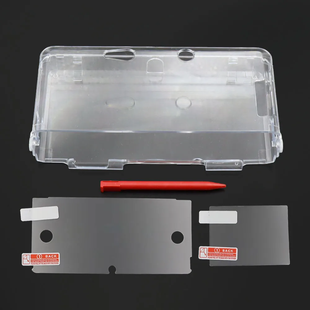 Clear Split Transparent Hard Case for 3DS, Protective Shell with Screen Protector and Stylus Pen