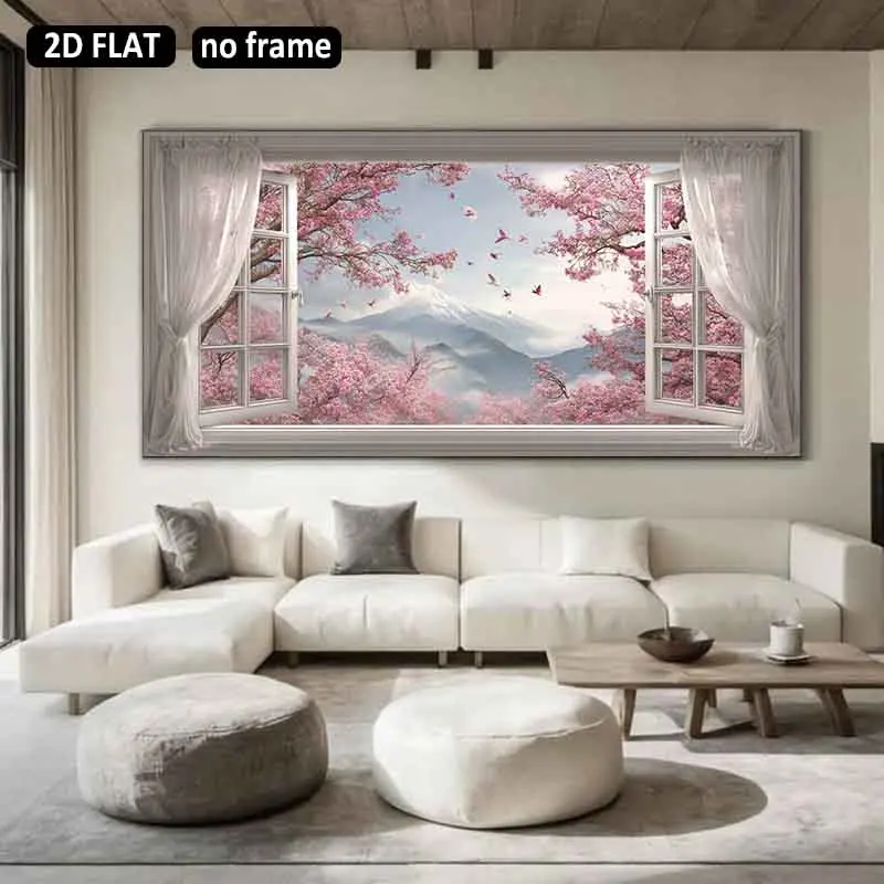 [2D Flat]1pc 23.62*47.24in/60*120cm UnFramed Cherry Blossom Canvas Wall Art Mural Home Decoration Artwork Suitable for Living Ro