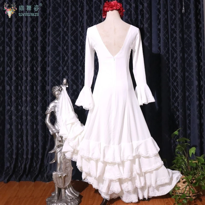 Kostium do flamenco hiszpańskiego dla kobiet, szyty na miarę, sukienka wyszczuplająca z długim rękawem, strój do występów na scenie w sali tanecznej.