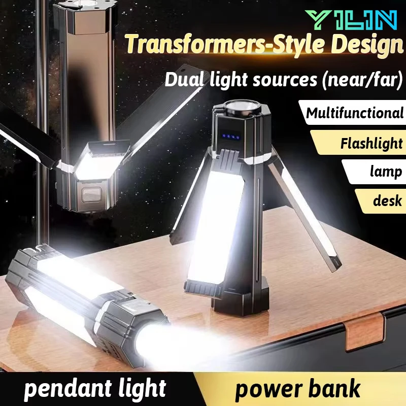 Hight Brightness Rechargeable Outdoor Camping Light Tent Lamp Portable Foldable Flashlight Emergency Power Bank Work Floodlight