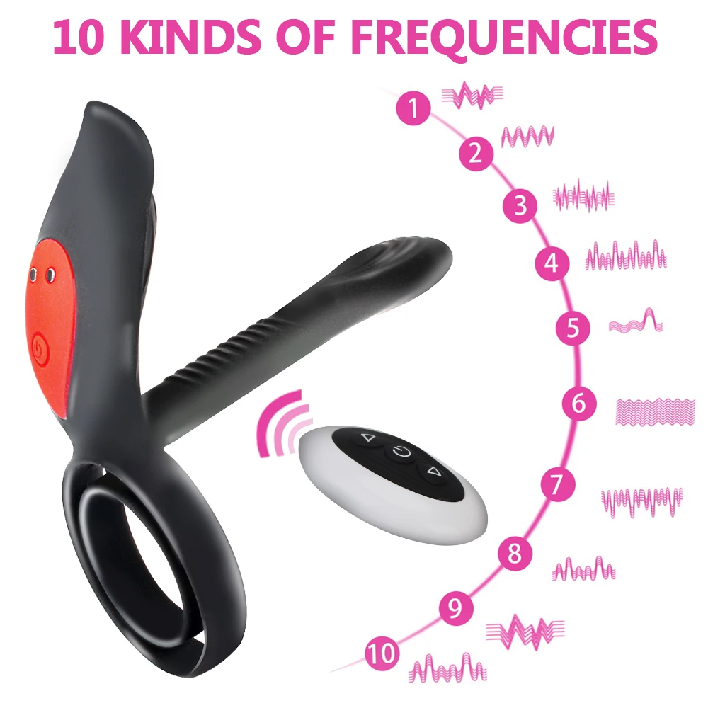 Long Lasting Erection 10 Frequency Dual Cock Ring Vibrating Nipples Clitoris Stimulator Prostate Vagina Massage Vibrator