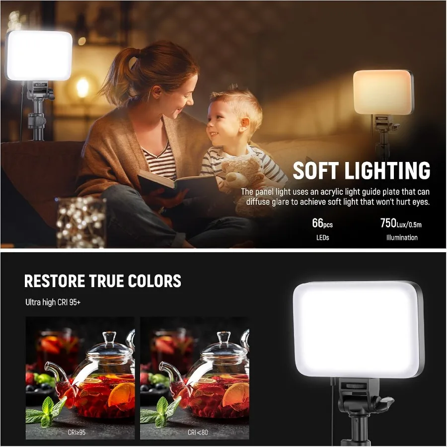 ชุดไฟวิดีโอ LED แบบพกพา 2 ชุด รุ่น Basics พร้อมขาตั้งและฟิลเตอร์ ปรับความสว่างได้ แสงสองสี 3200K-5600K