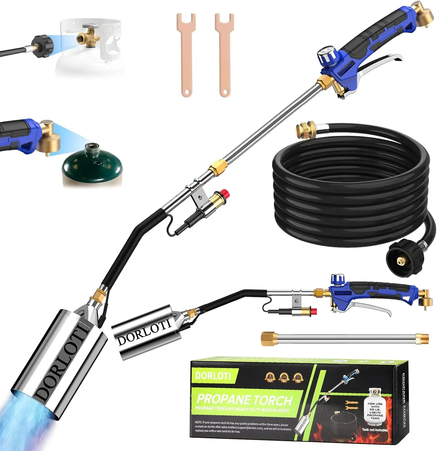High-Output Propane Torch Kit with Self-Igniter & Turbo Trigger, 12.5FT Hose for Weeding, Roofing, Snow Melting