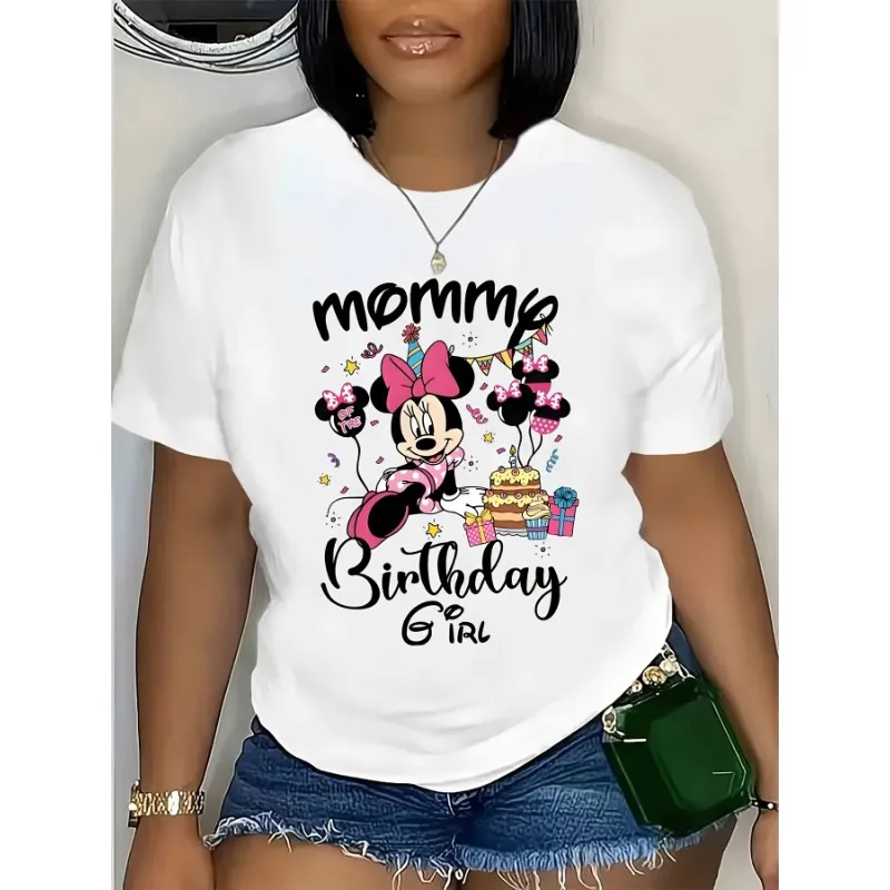

Mickey and Minnie Mouse Birthday Printed T-shirt Women T-shirt Mom Birthday Fun Cartoon Printed Spring/Summer Harajuku Clothing