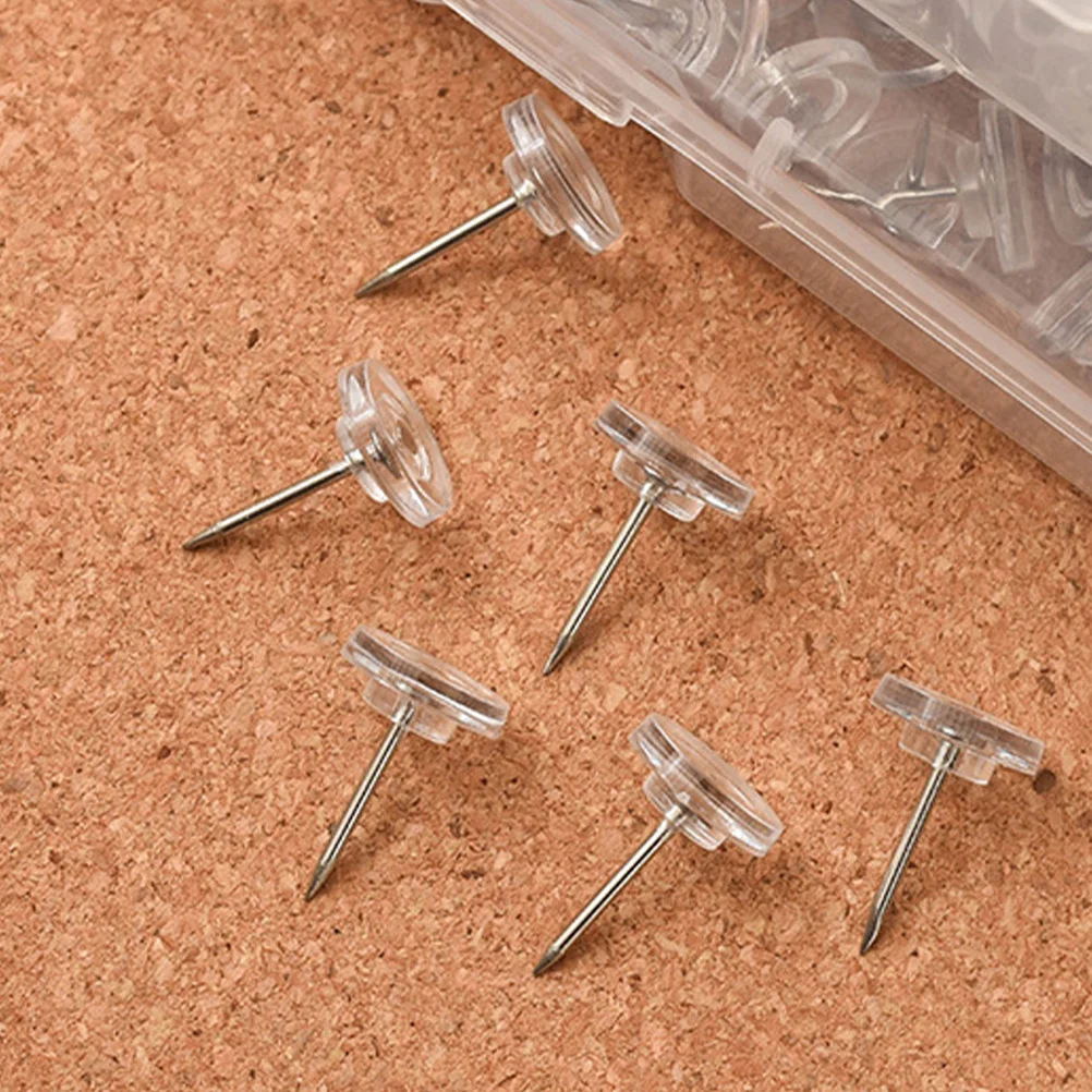 

50Pcs Clear Pushpins Flat Round Thumb Tacks for Office Home Message Board Poster Fixing Map Markers Wall Decor Cork Board Use