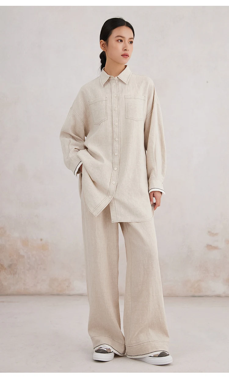 K3164X 100% Linen long blouse luxury womens clothing high quality spring summer clothes