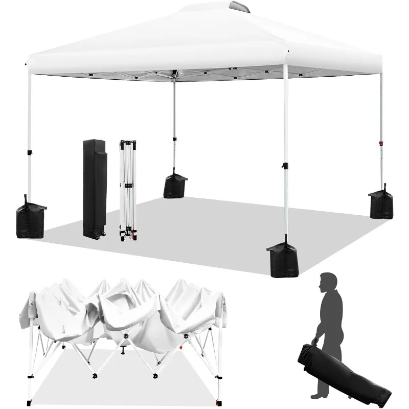 

WEIZE Pop up Canopy Tent 10x10ft, 1-Button Push Setup, Instant Portable Shelter, Adjustable Height, 4 Weight Bags, White