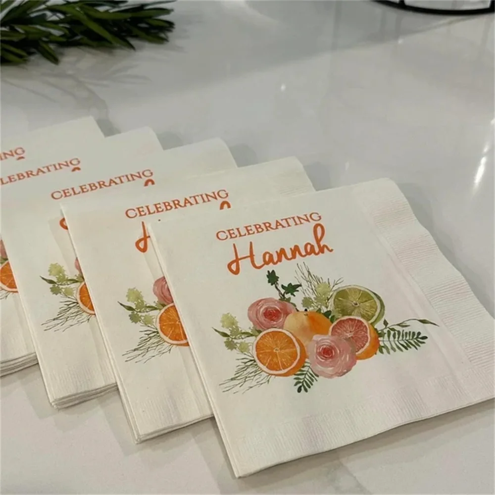 50PCS Main Squeeze Citrus Grapefruit Bridal Shower Spring Summer Bridal Brunch Personalized Cocktail, Luncheon or Dinner Napkins