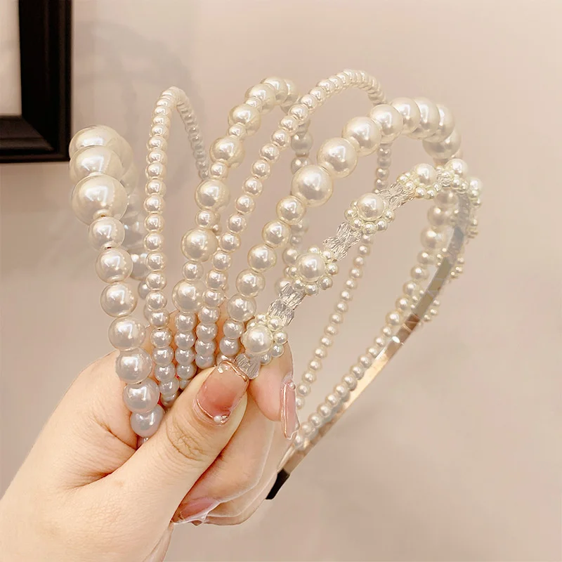 Retro Full Pearl Headband Simple Temperament Hairpin Hairbands for Women Girls Elegant Hair Bands Head Hoop Scrunchies for Hair