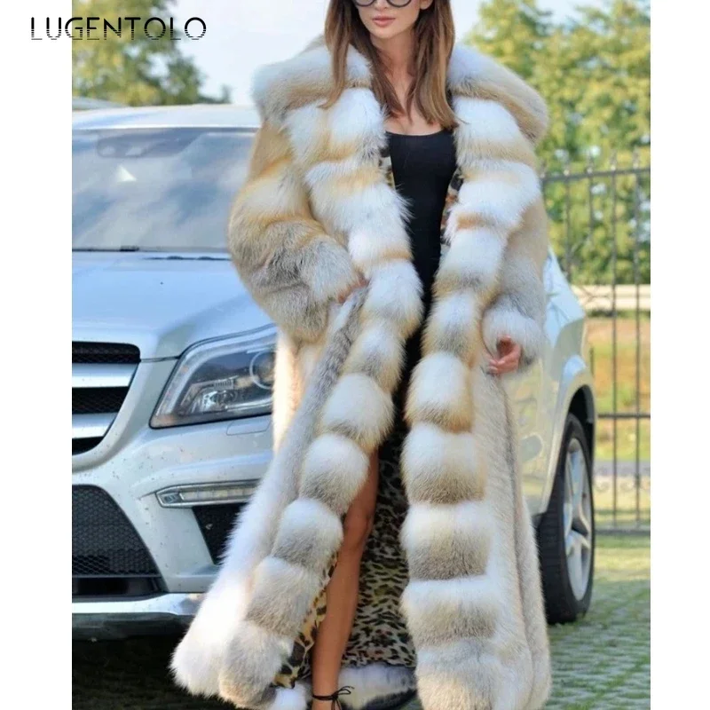 Cappotto lungo in pelliccia sintetica da donna con cappuccio caldo invernale da donna nuovo panno di pelliccia bianco a maniche lunghe elegante allentato di grandi dimensioni