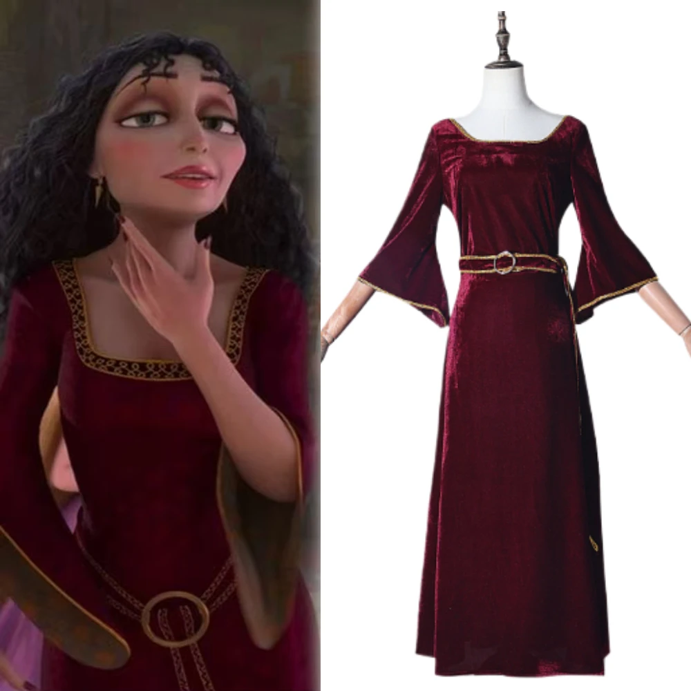 Costume de cosplay Anime Mother Gothel, robe de cosplay Madame Gothel, robe longue en velours rouge, tenue de fête d'Halloween pour femmes