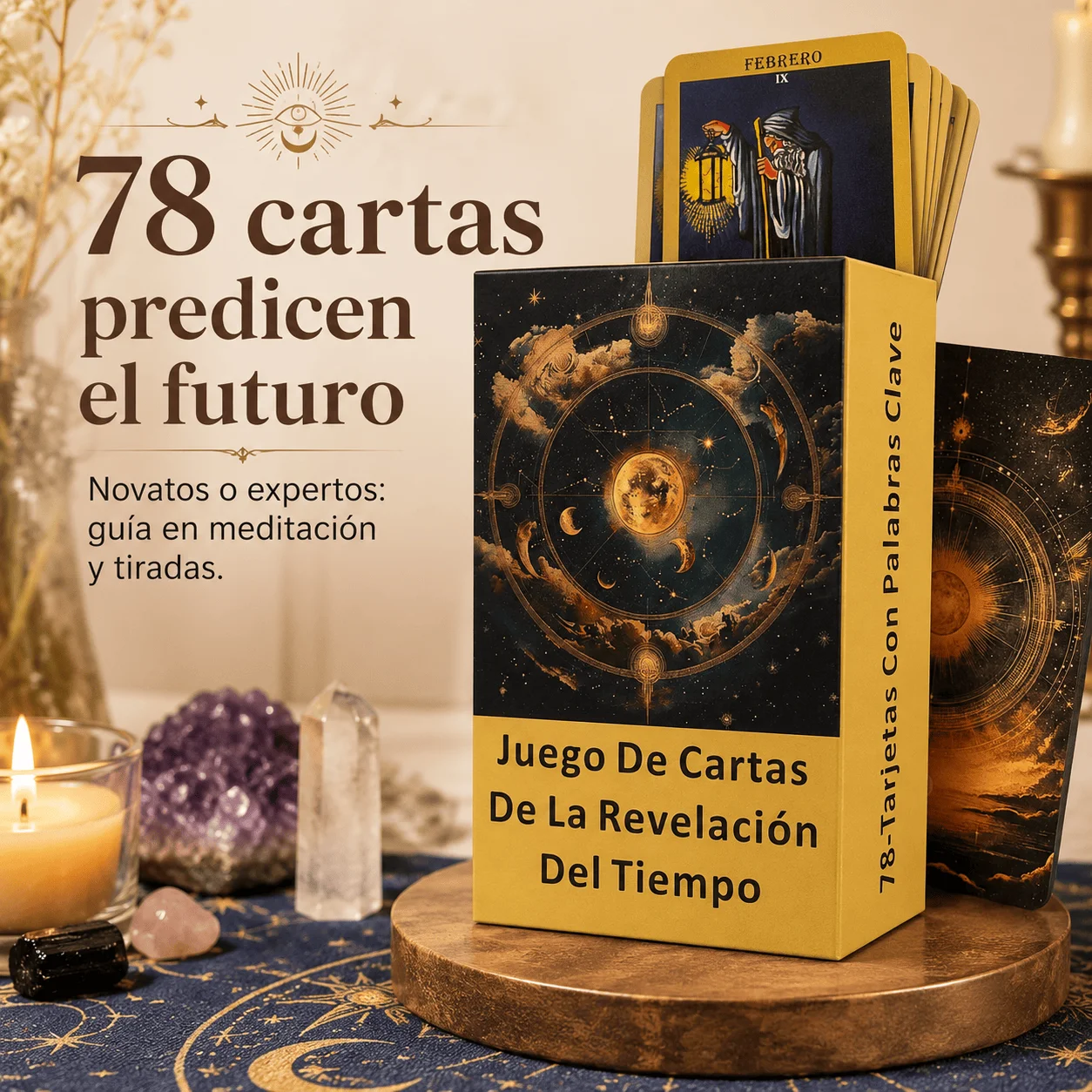 

78 Spanish Tarot Cards with Keywords, Time Reveal Oracle Cards, Divination Tool, Beginner Friendly, Spiritual Exploration