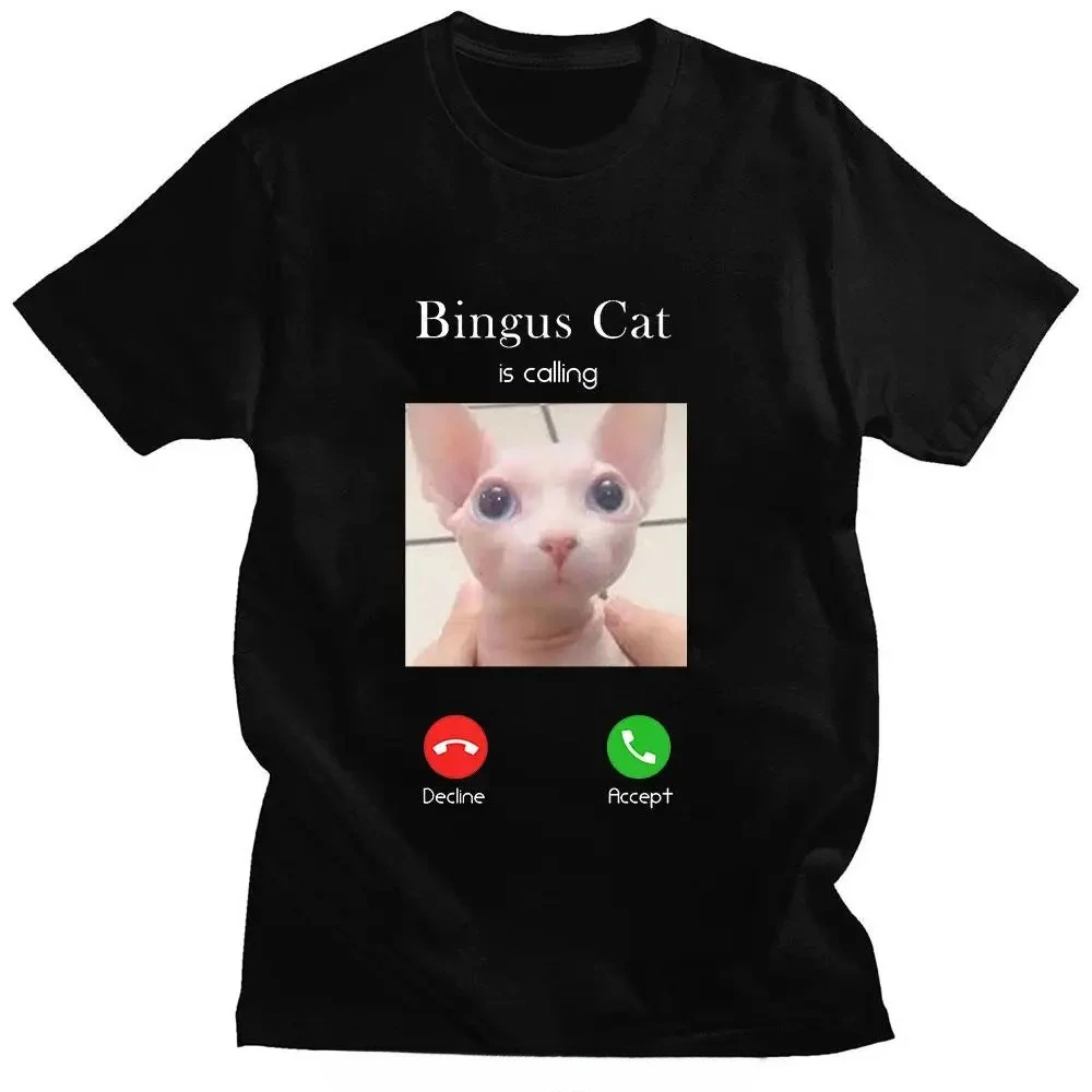 Bingus Cat Is Calling Memes 2026 New Fashion Cat Print T-shirt Summer Women Short-sleeved Clothes Sports Couple Funny Tops