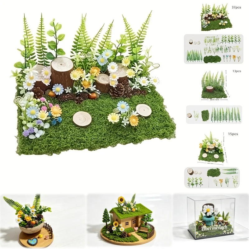 13/17/37pcs Miniature Simulation Forest Set, DIY Model House Sand‑tray & Window Display Green Plant Micro‑landscape Decor