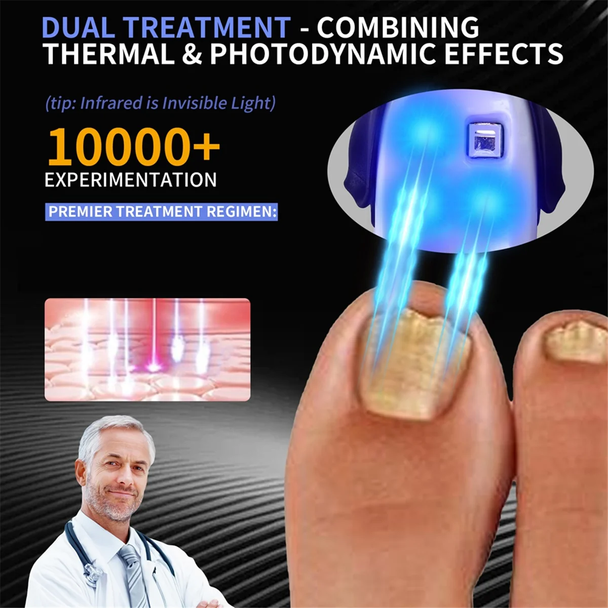 손발톱진균증 치료용 FZFZ 네일 레이저 치료 장치 USB 충전 910nm 적외선 470nm 청색광 네일 살롱 A