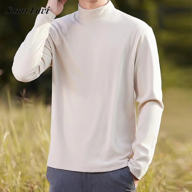 

Daily Leisure Mens Long Sleeve Sweater Flannel Fleece Solid Color Turtleneck Jumpers For Men Fall Winter Casual Slim Pullovers