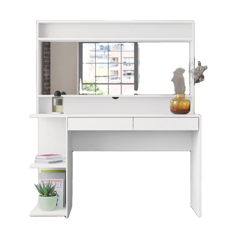 forHigh quality and beautiful Modern white open storage space makeup vanity table set with  a big mirror  bedroom furniture