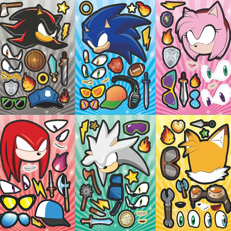 Cartoon Sonic Stickers Changeable DIY Hedgehog Anime Toys Cartoon Graffiti Sticker for Water Bottle Laptop Luggage Decoration