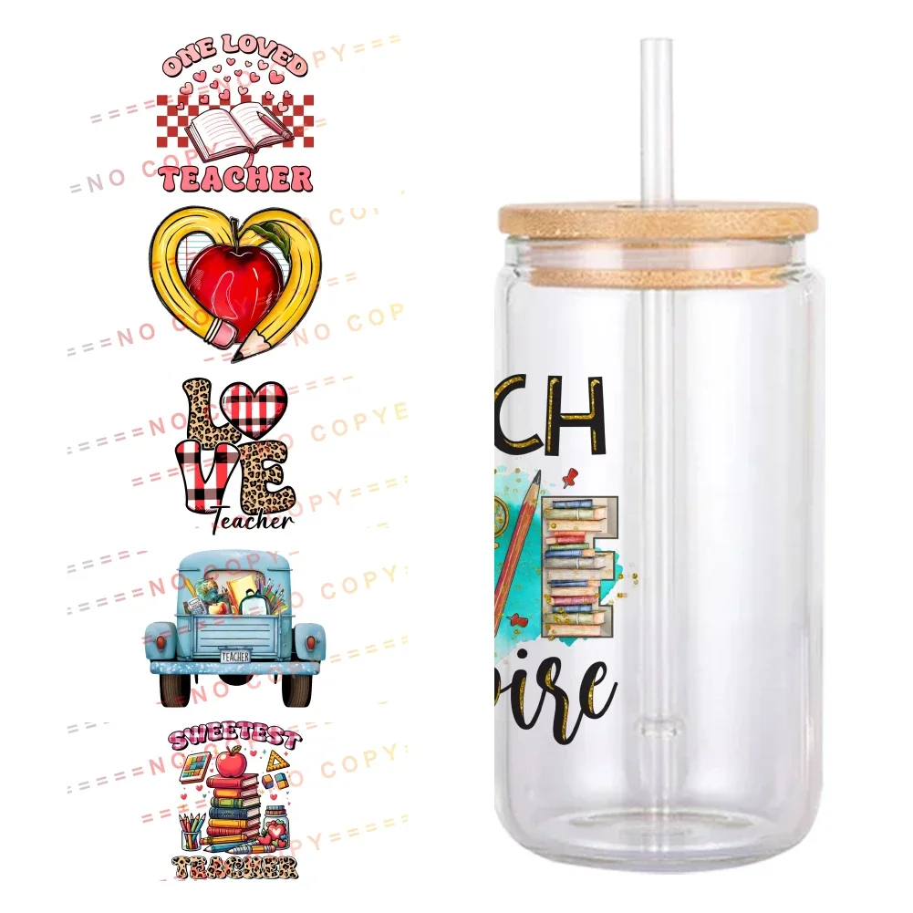 Design Teacher Fashion UV DTF Transfer Sticker Waterproof Transfers Decals For 16oz Glass Cup Wrap Stickers Small Size 11x11cm