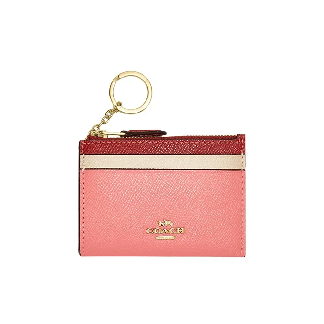 COACH Mini Id Skinny Cross Grain Leather Document Bag, Card Holder Mini Women's Pink Multicolor CC821-IMS5K