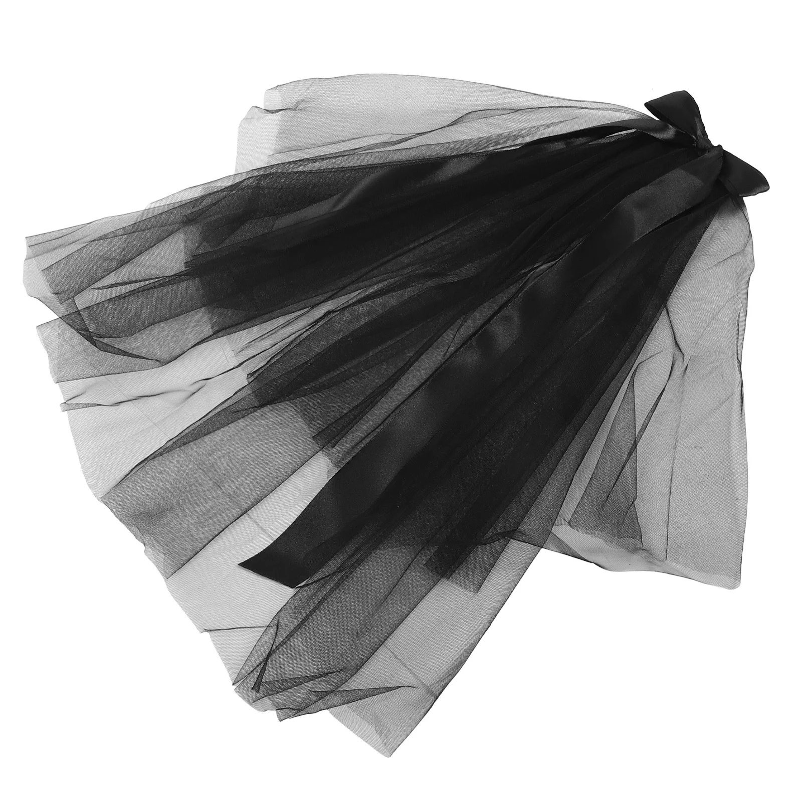 Schwarzer Geister-Hochzeitsschleier mit großer Schleife und Knoten, leichtes Halloween-Kostüm, Brautaccessoire, kurze Taillenlänge für Frauen, Cosplay