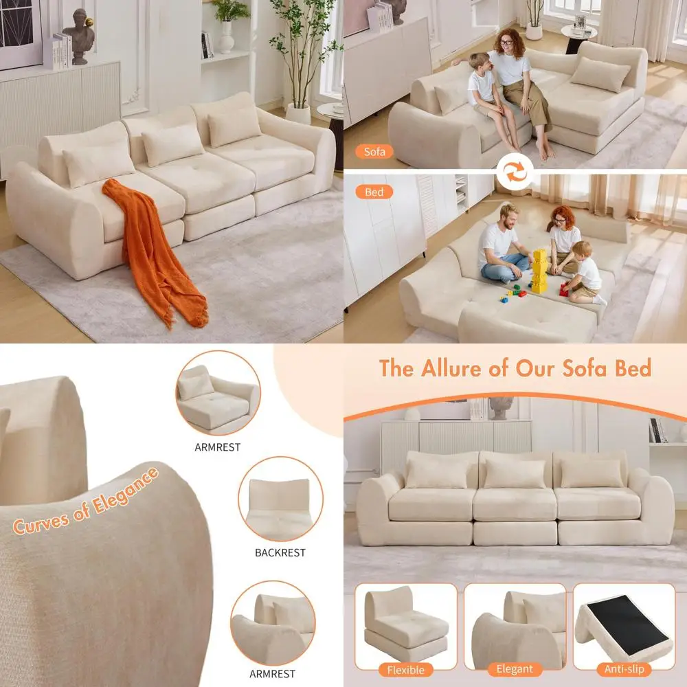 MAXMAXX 102 أريكة سحابة مقسمة وحدات، سرير أريكة قابل للتحويل 4 في 1، أريكة بدون عظم على الأرض، أريكة وسادة معيارية، مناسبة #1