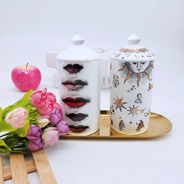 Nordic Multi-purpose Ceramic Storage Canister Aroma Candle Vessel Cosmetic Organizer Tabletop Home Decor Desktop Ornament