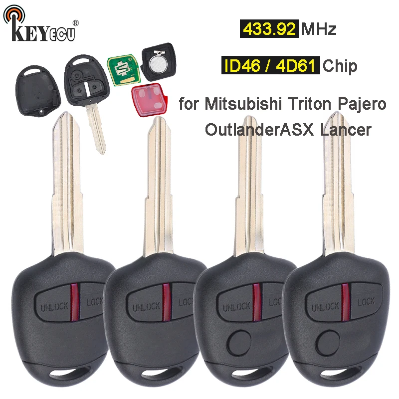 KEYECU 433.92MHz ID46 / 4D61 Chip Replacemt Remote Key Fob for Mitsubishi Triton Pajero Outlander ASX Lancer MIT11R / MIT8