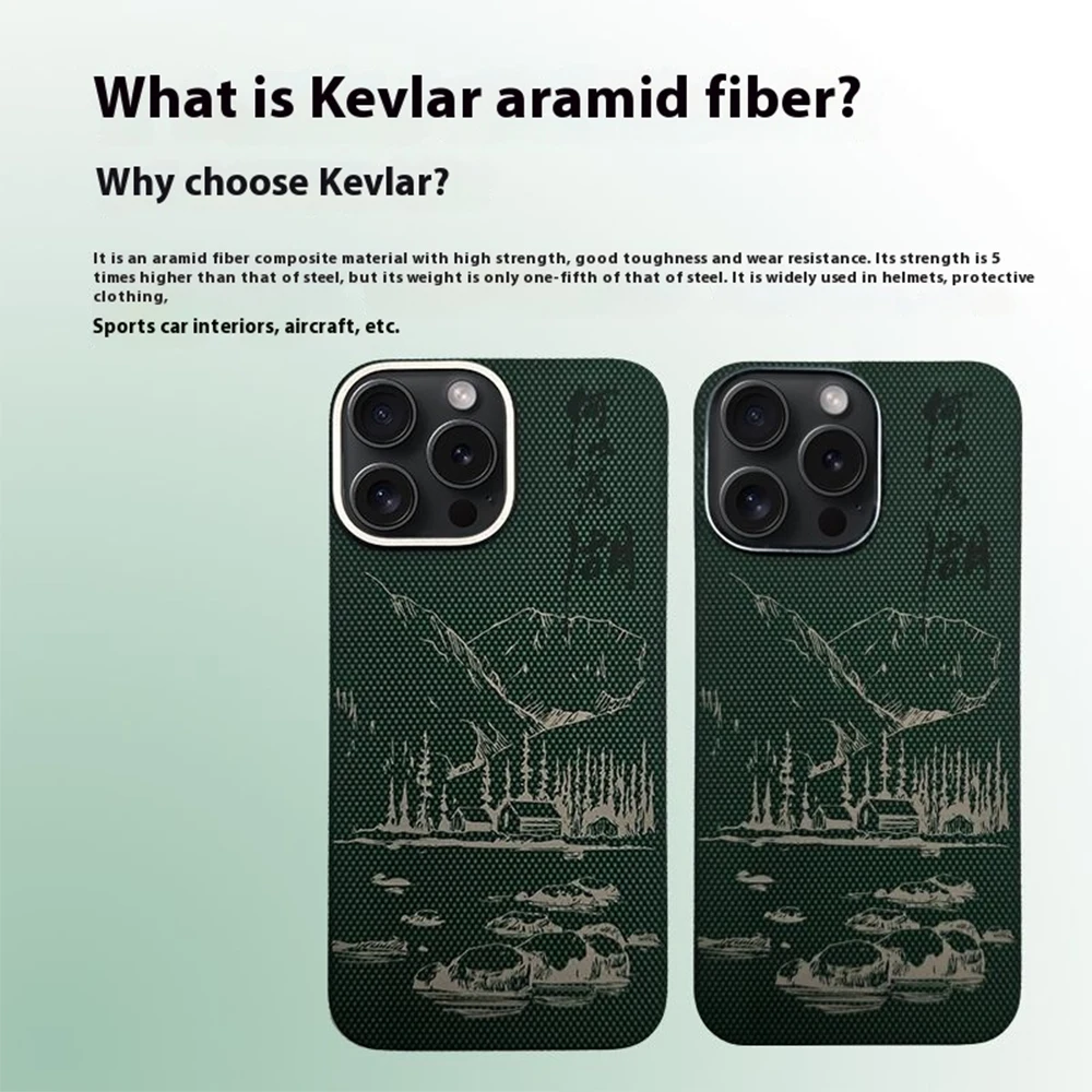 تصميم شانشوان، ألياف كربون 100% + ألياف أراميد، امتصاص مغناطيسي قوي، متوافق مع iPhone 13/14/15/16 Pro MAX