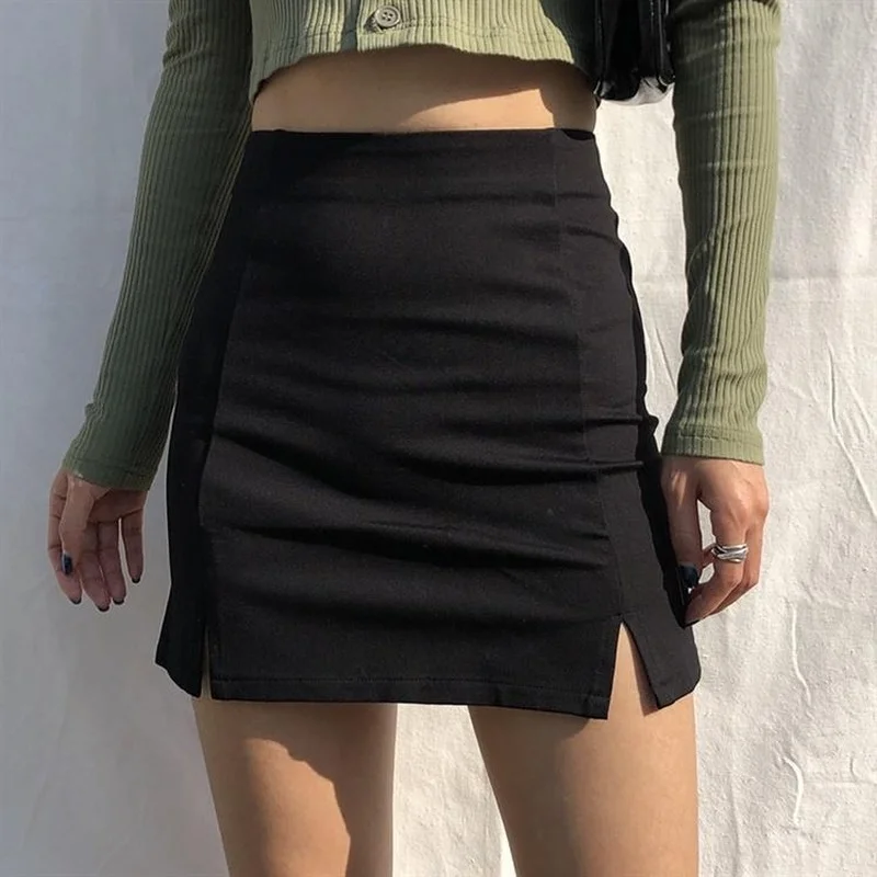 Faldas ajustadas con cremallera para mujer, ropa con abertura, envoltura negra, Mini Falda corta estética Vintage, ropa de calle informal, tendencia