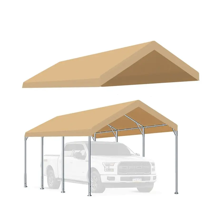 

10x20 Carport Canopy ONLY Tent Garage Replacement Top Tarp Car Shelter Cover w Ball Bungees Beige Only Top Cover, F Customizable