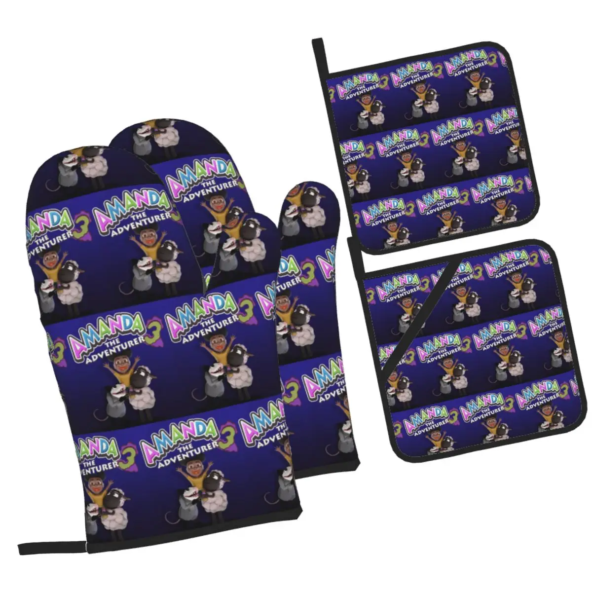 Amanda The Adventurer Oven Mitts and Pot Holder Sets of 4 for Baking Kitchen Cooking Grilling Resistant Non-Slip Gloves